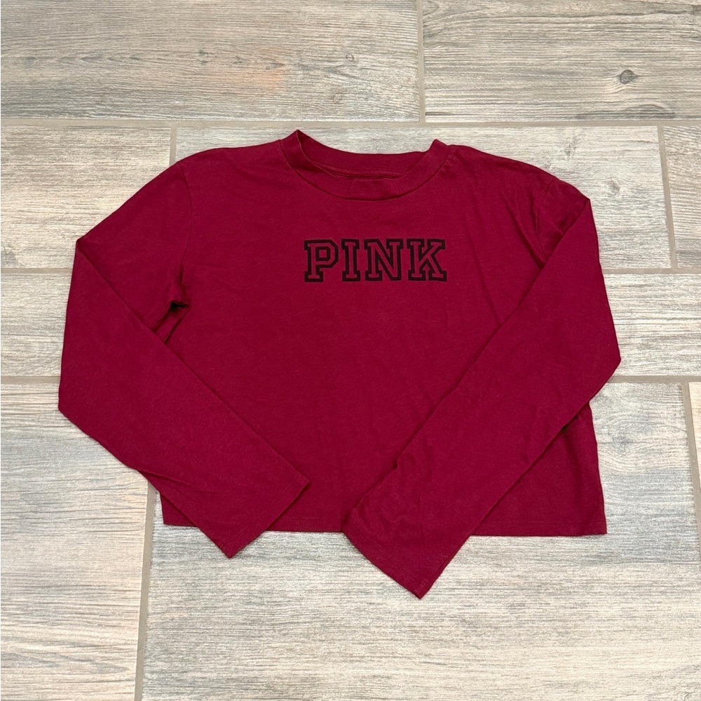Victioria Secrets Pink  Burgundy Long Sleeve Crop Top